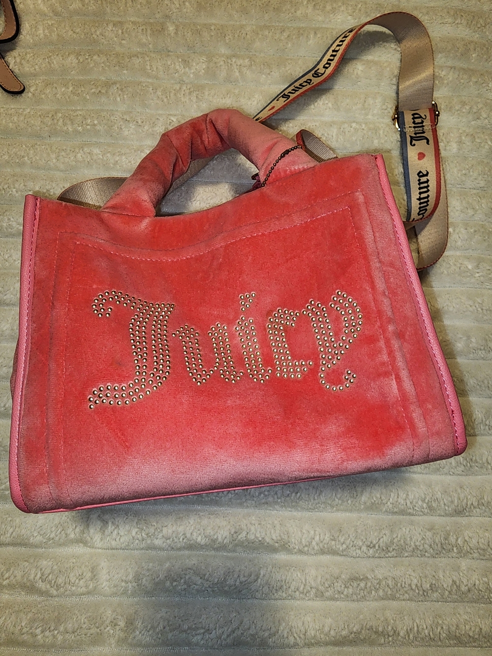 Juicy Couture Coral Pink Velour Tote with Studded Logo